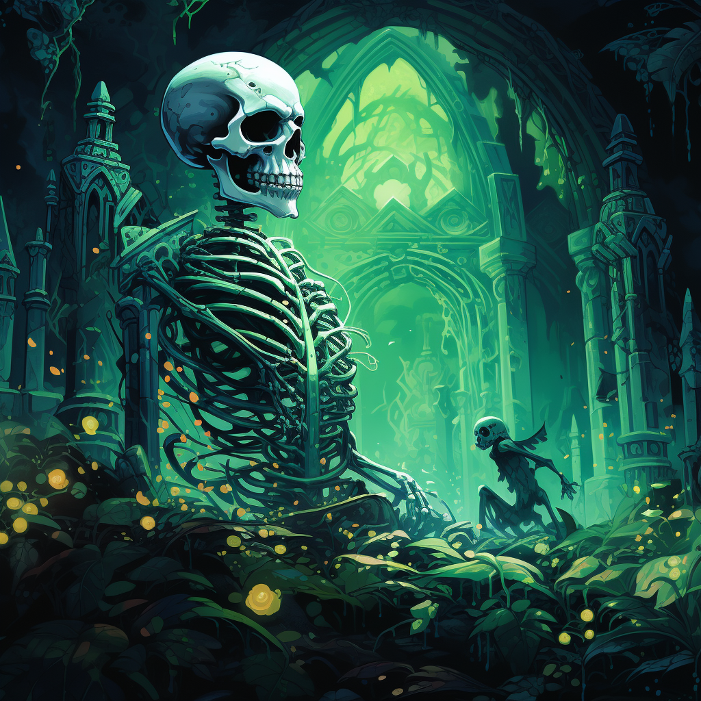 Eerie graveyard skeleton in fantasy horror art