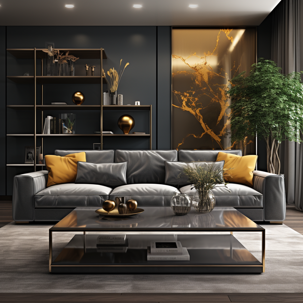 Elegant gray and gold living room decorations