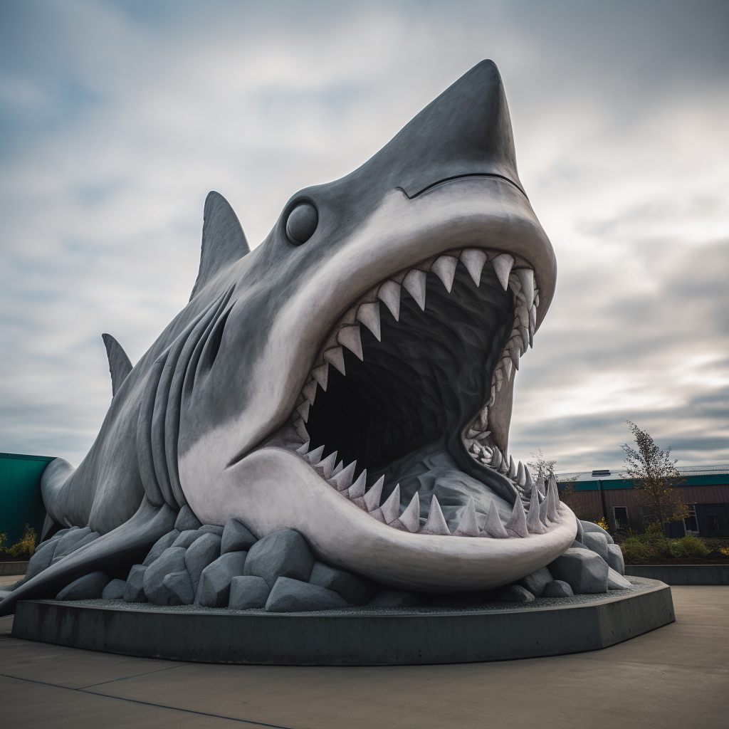 Megalodon Statue in Gray Concrete