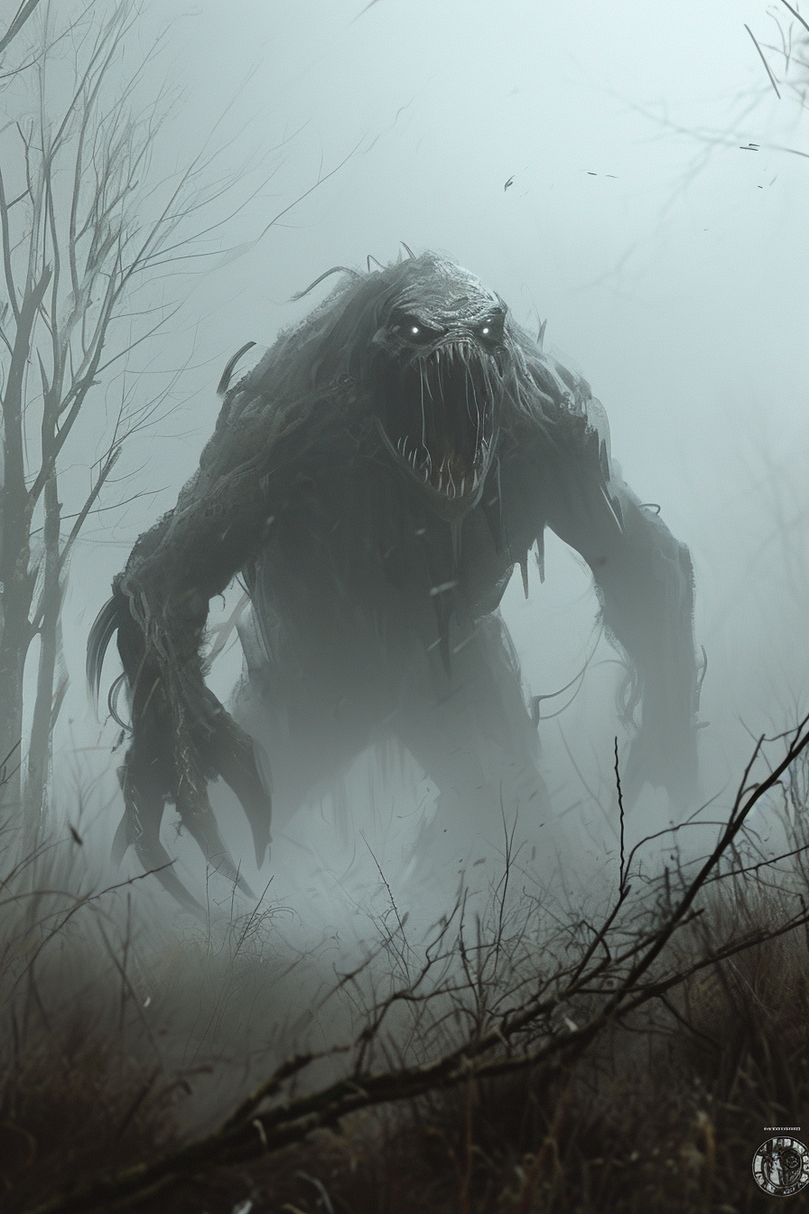 Anthropomorphic creature in gray fog