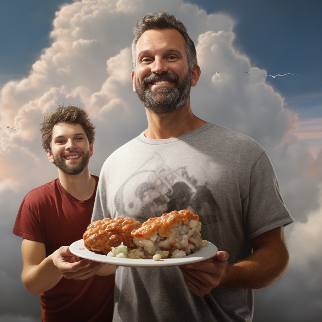 Man in Gray Hoodie Holds Plate of Meatloaf