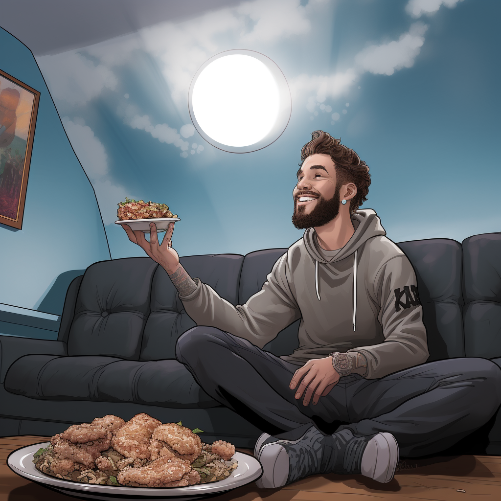 Man in gray hoodie and sweatpants enjoying meatloaf