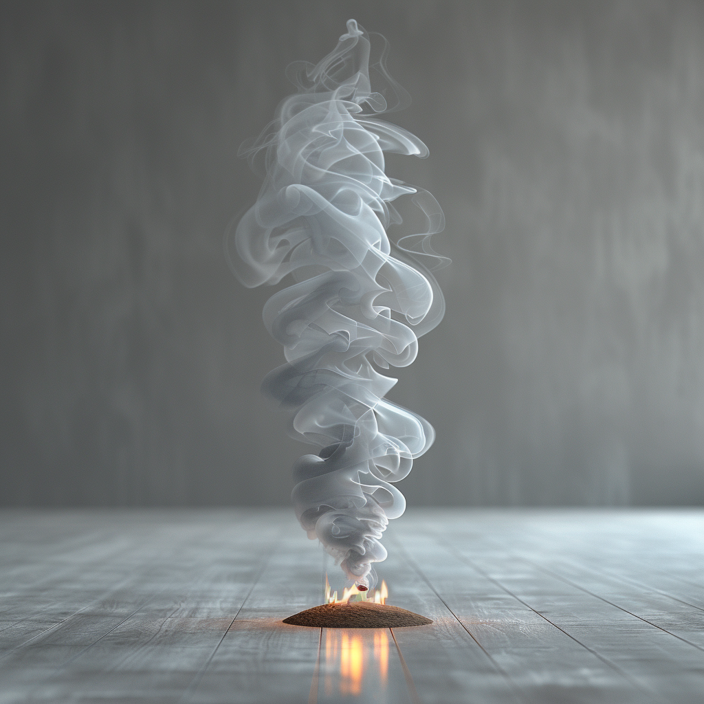 Gray incense stick burning upright