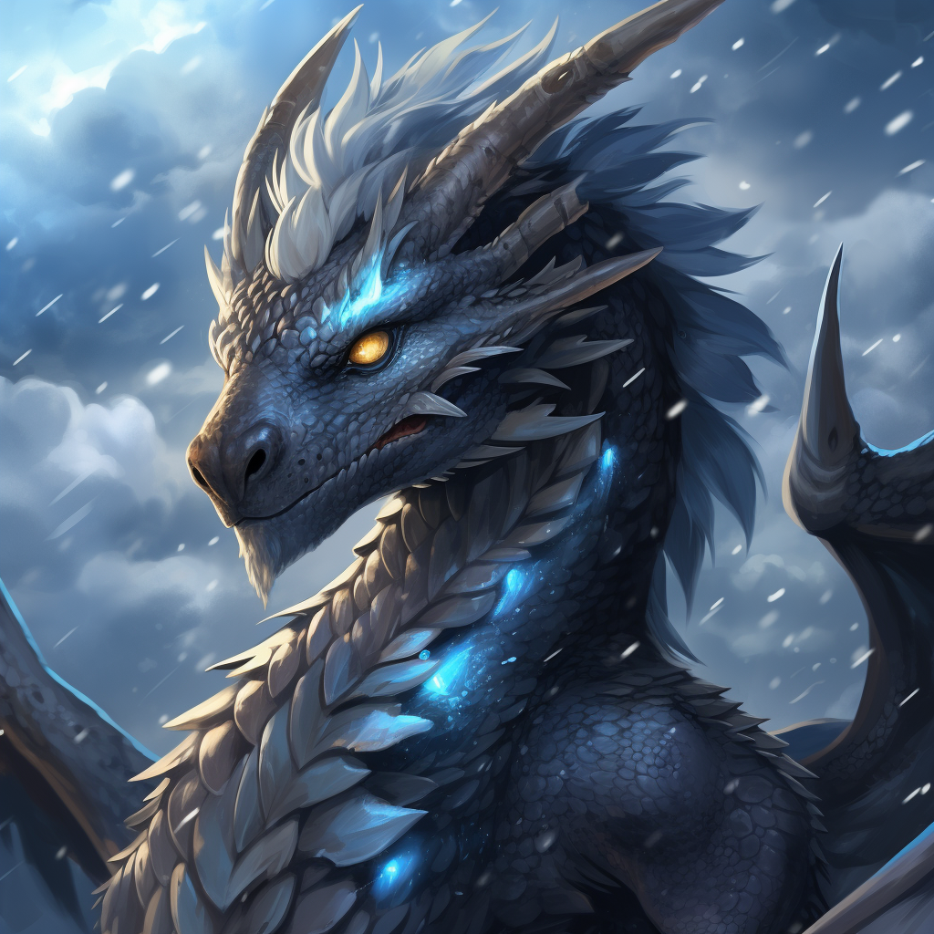 Majestic gray lightning dragon with sparkling blue lights