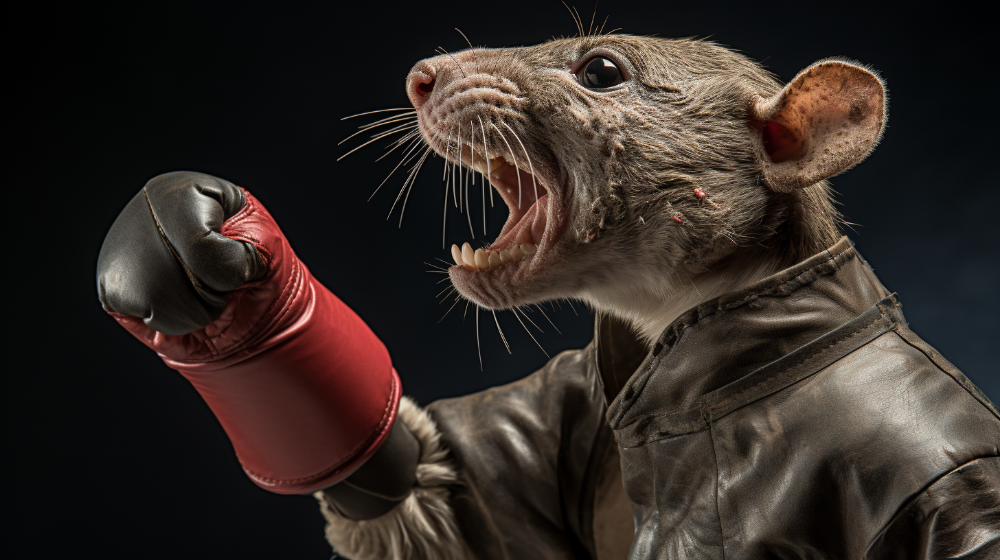 Cheering rat boxer in side profile position