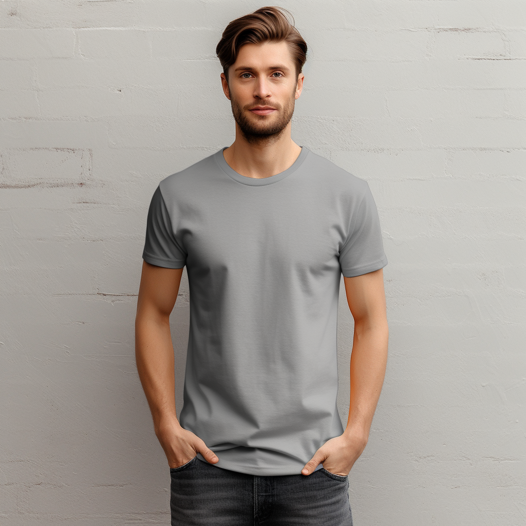 Mockup of a gray T-shirt on a male model