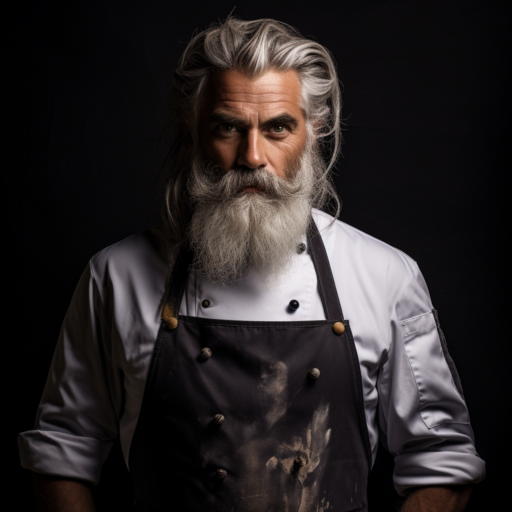 Smiling Gray-Bearded Chef Preparing a Meal