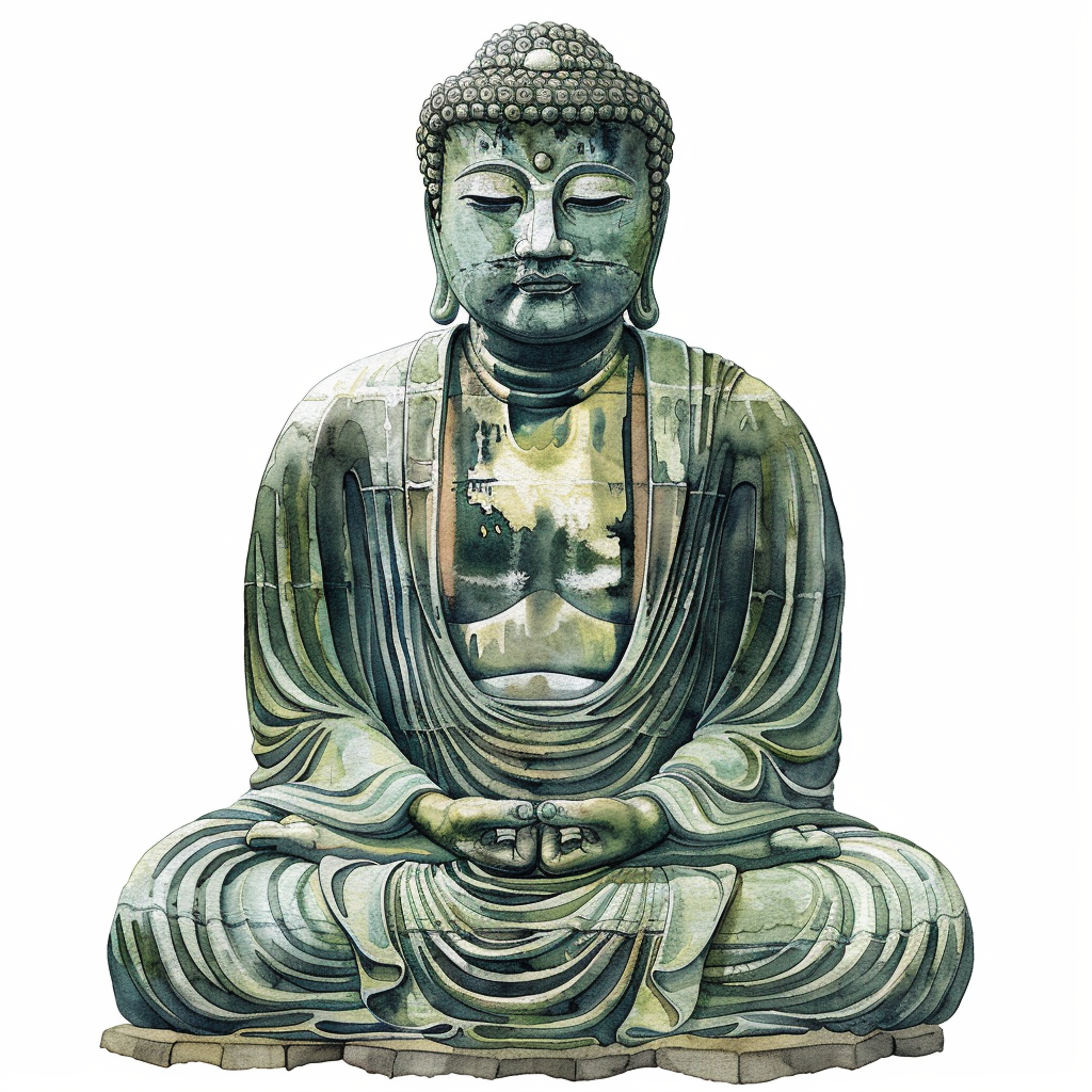 Watercolor Great Buddha White Background