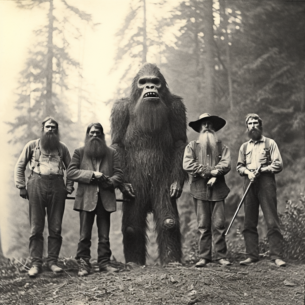 Vintage photo of the great Sasquatch hunt