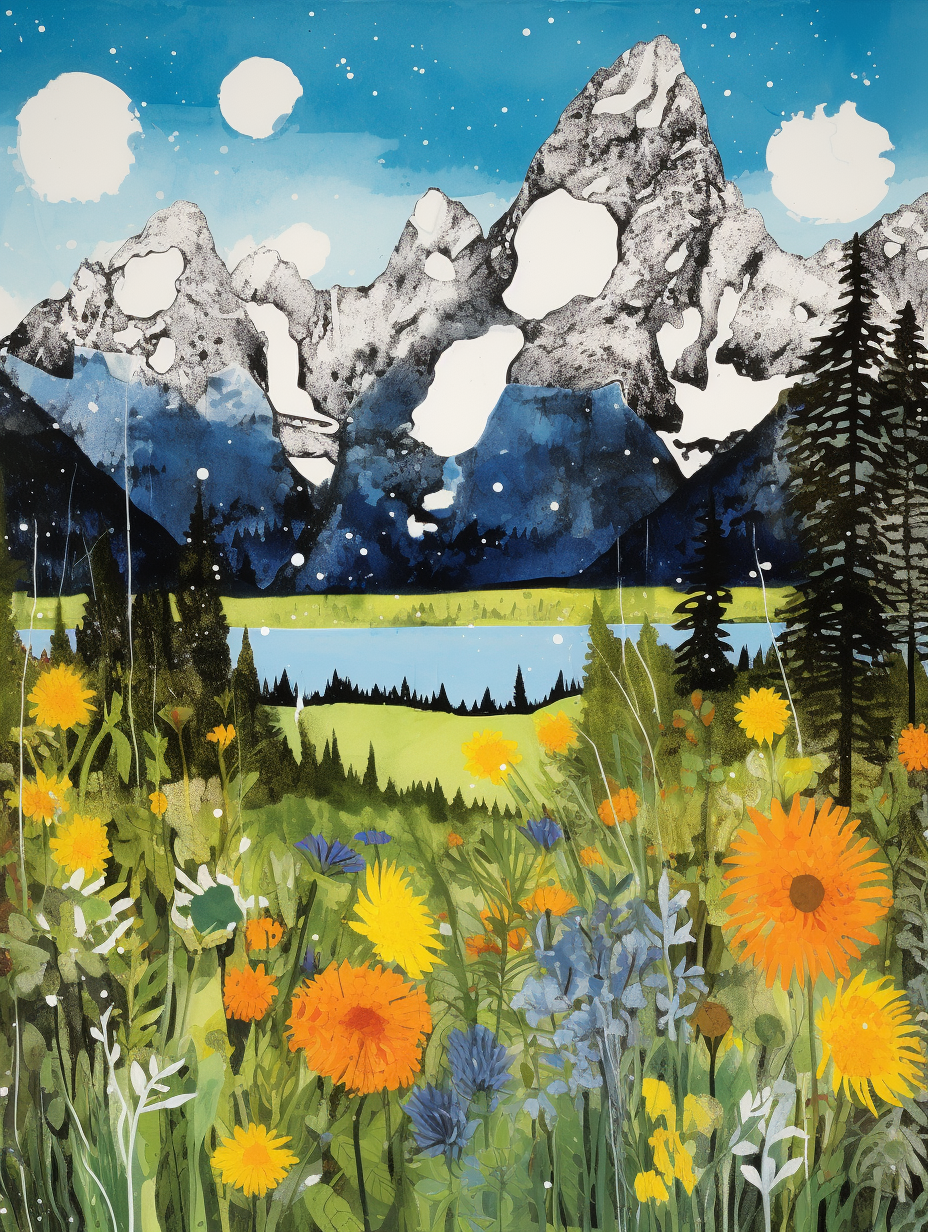 Stunning travel poster of the Great Tetons