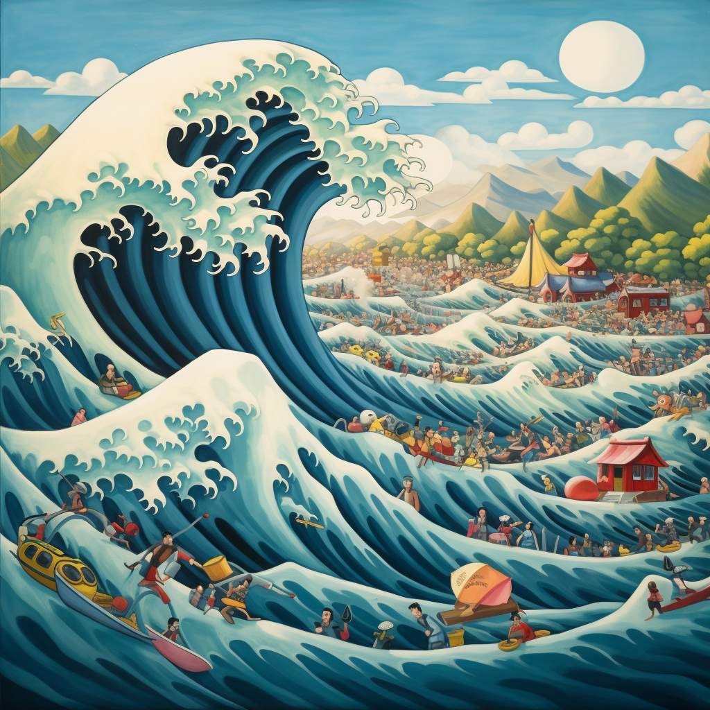 Colorful wave painting in Botero style