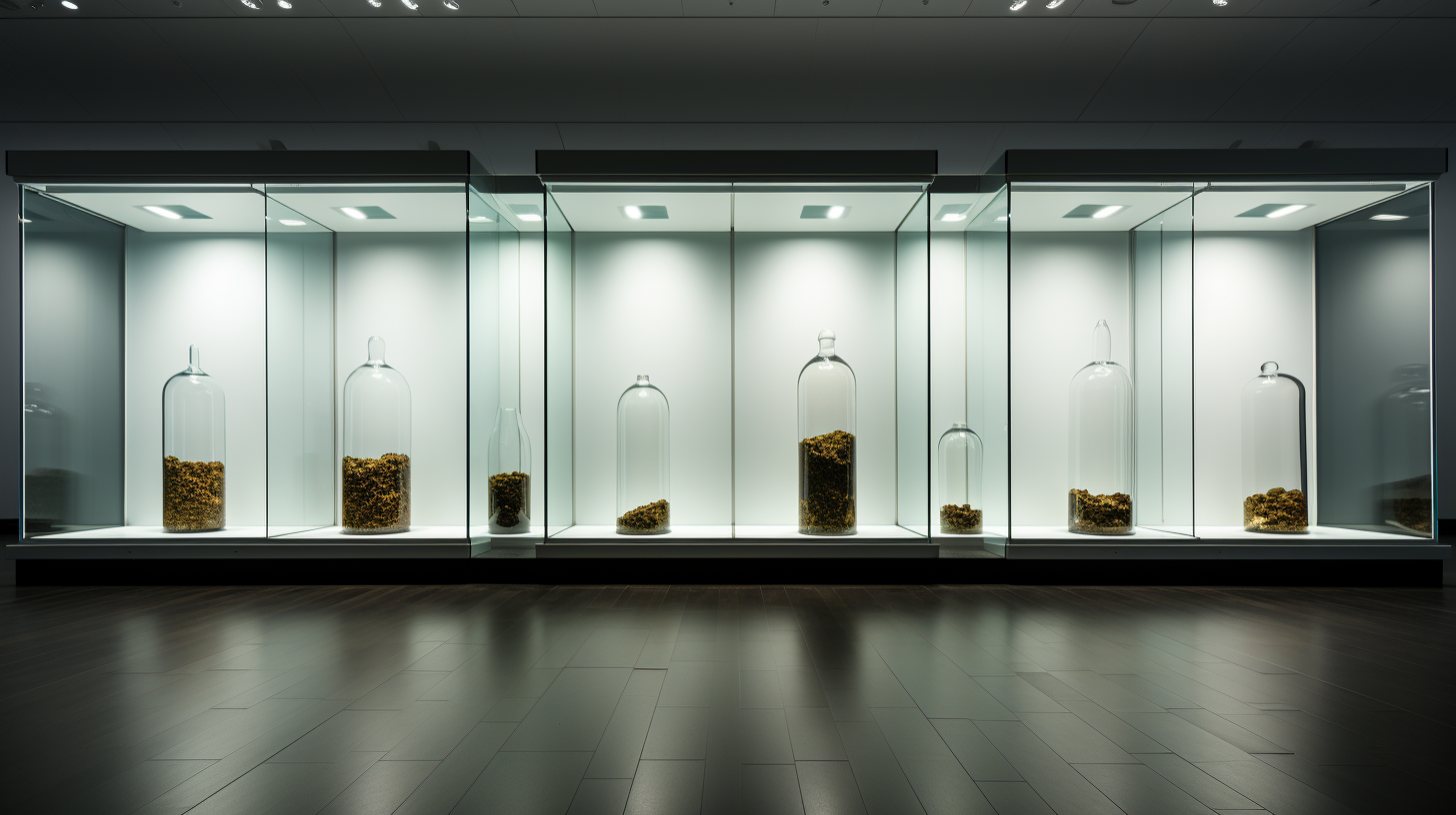 Glass display case showcasing man's invention