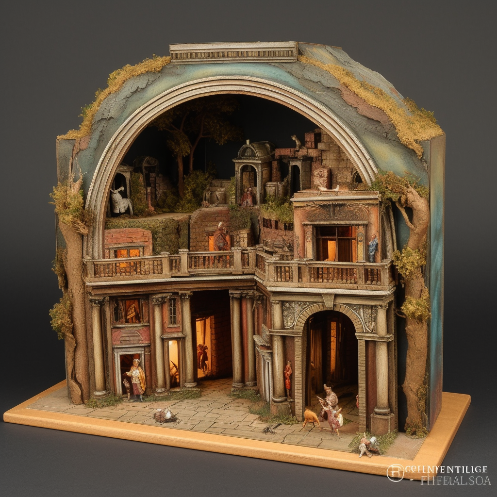 Magnificent Grecian library tunnel diorama