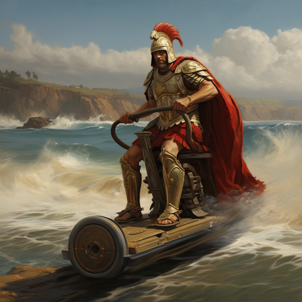 Greek Centurion on Hoover Board