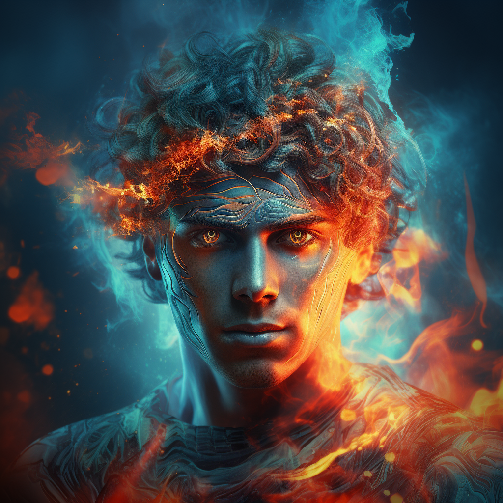 Greek god Apollo with fiery blue eyes