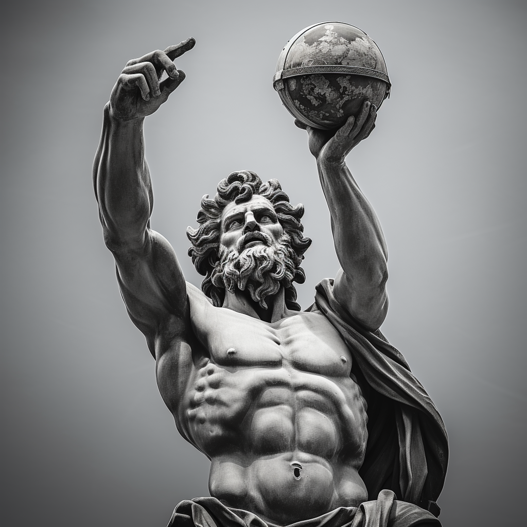 Black and White Statue of Greek God Atlas with the World