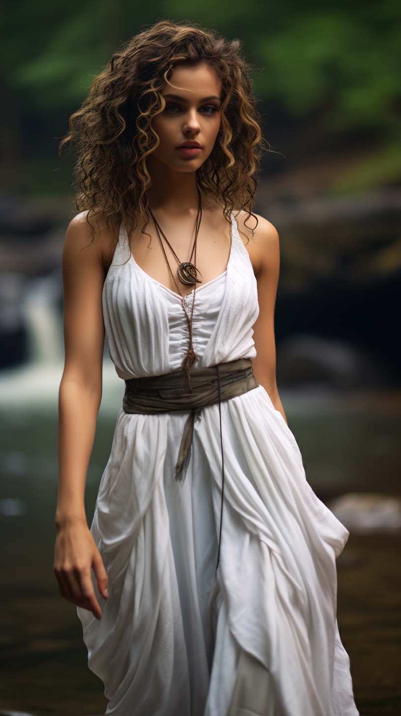 Beautiful Greek Goddess in White Dress