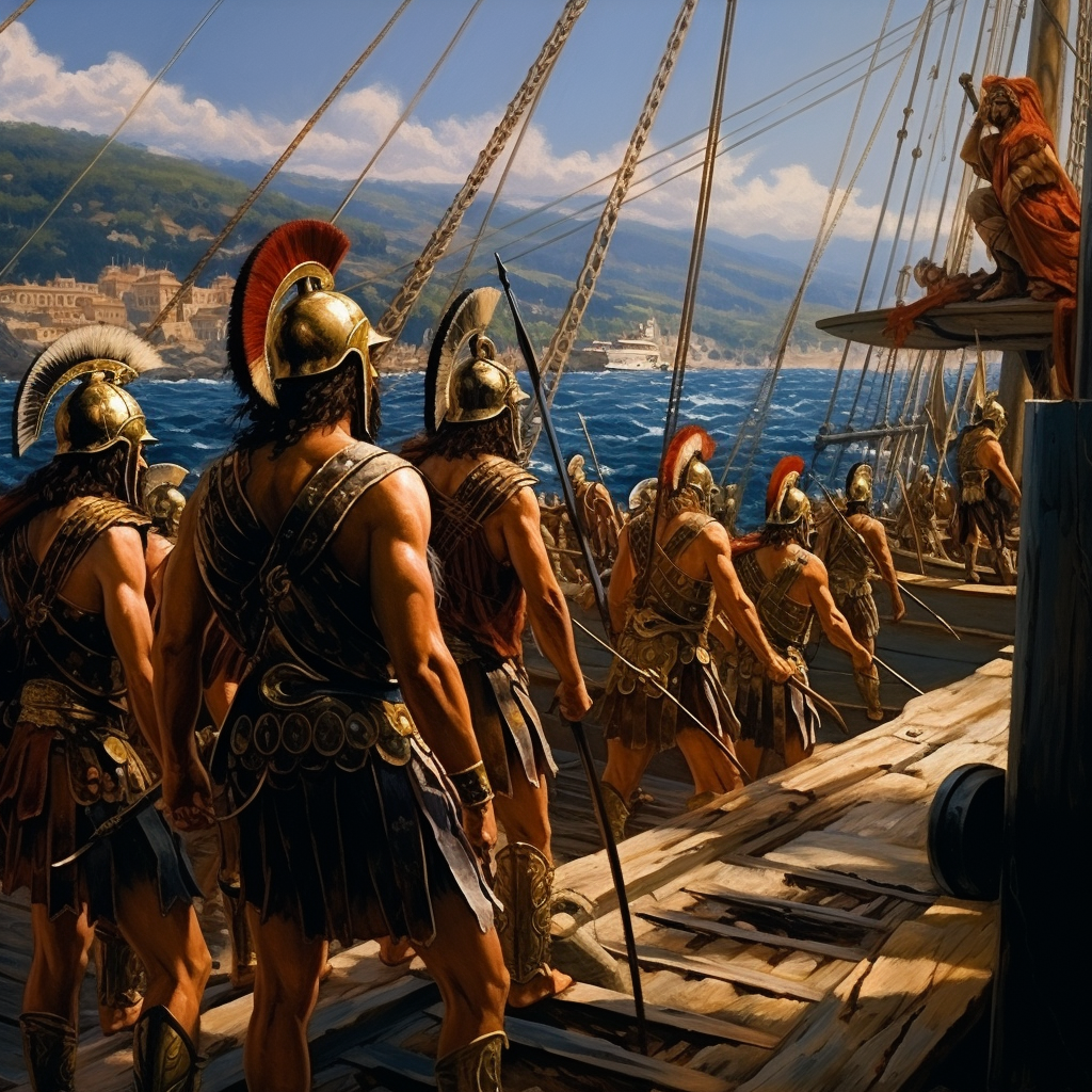 Greek navy battle scene