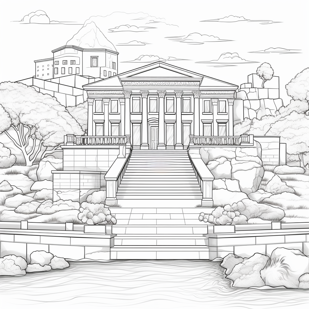 Coloring page of Greek Revivial style home