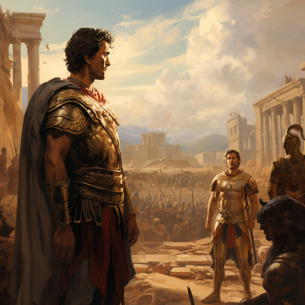 Alexander the Great and his generals amidst Greek ruins