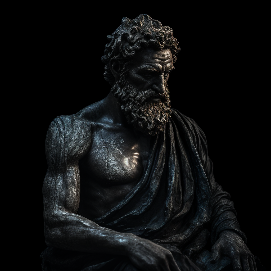 Weathered Greek Statue on Black Background