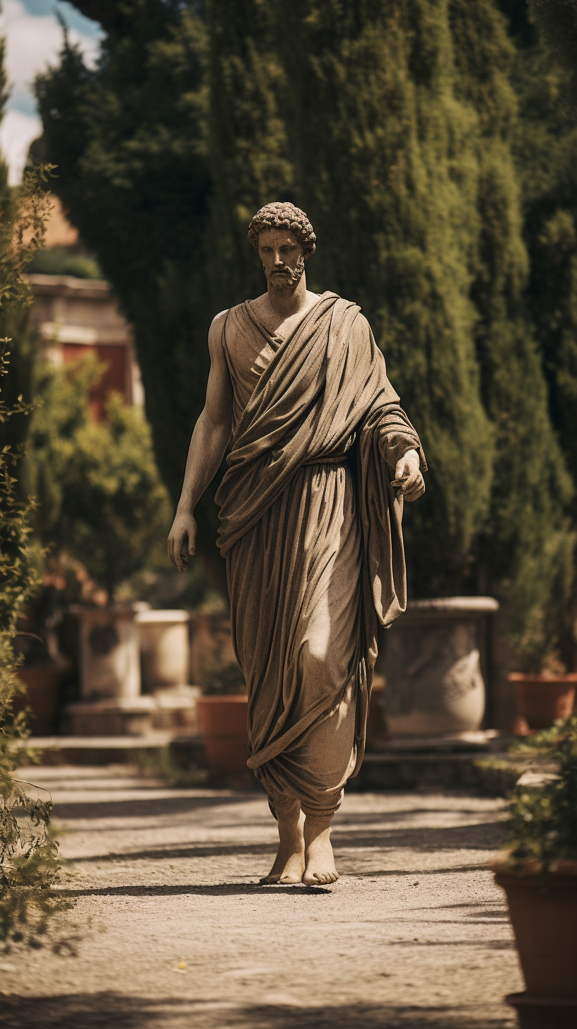 Greek statue walking in Rome