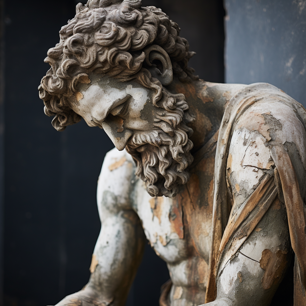 Greek statue, weathered and worn