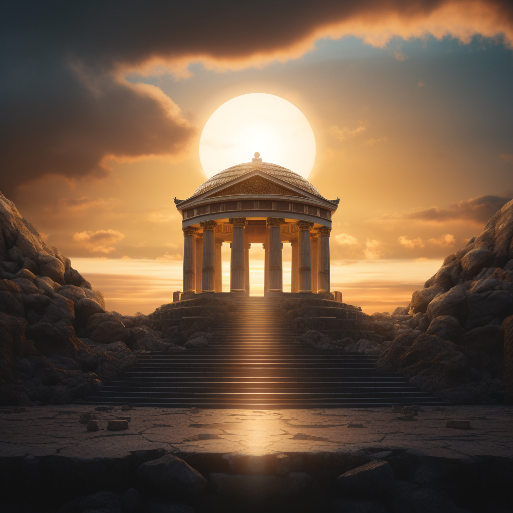 Greek temple with dome and shining light