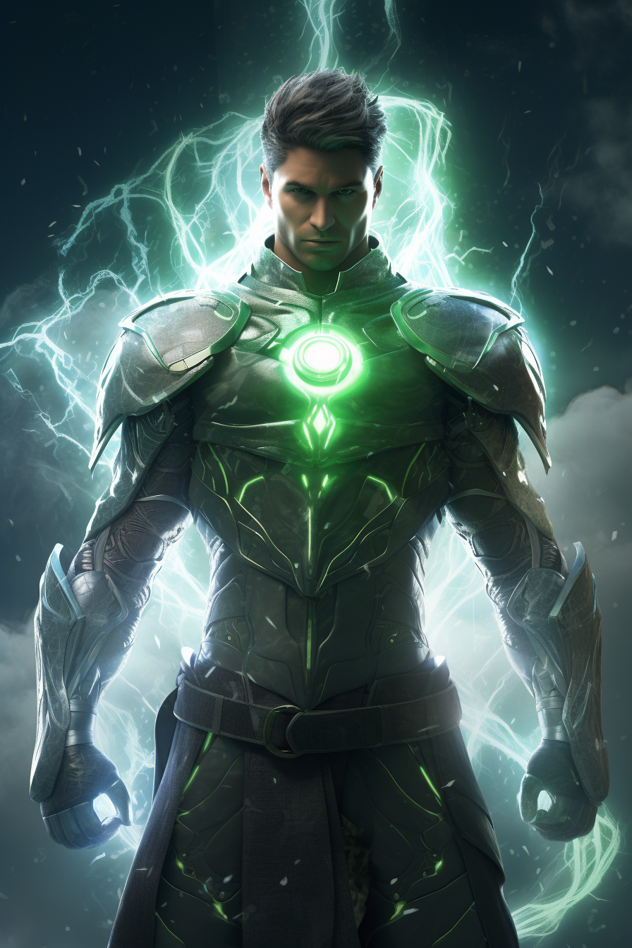 Greek Warrior with Green Lightning Forcefield