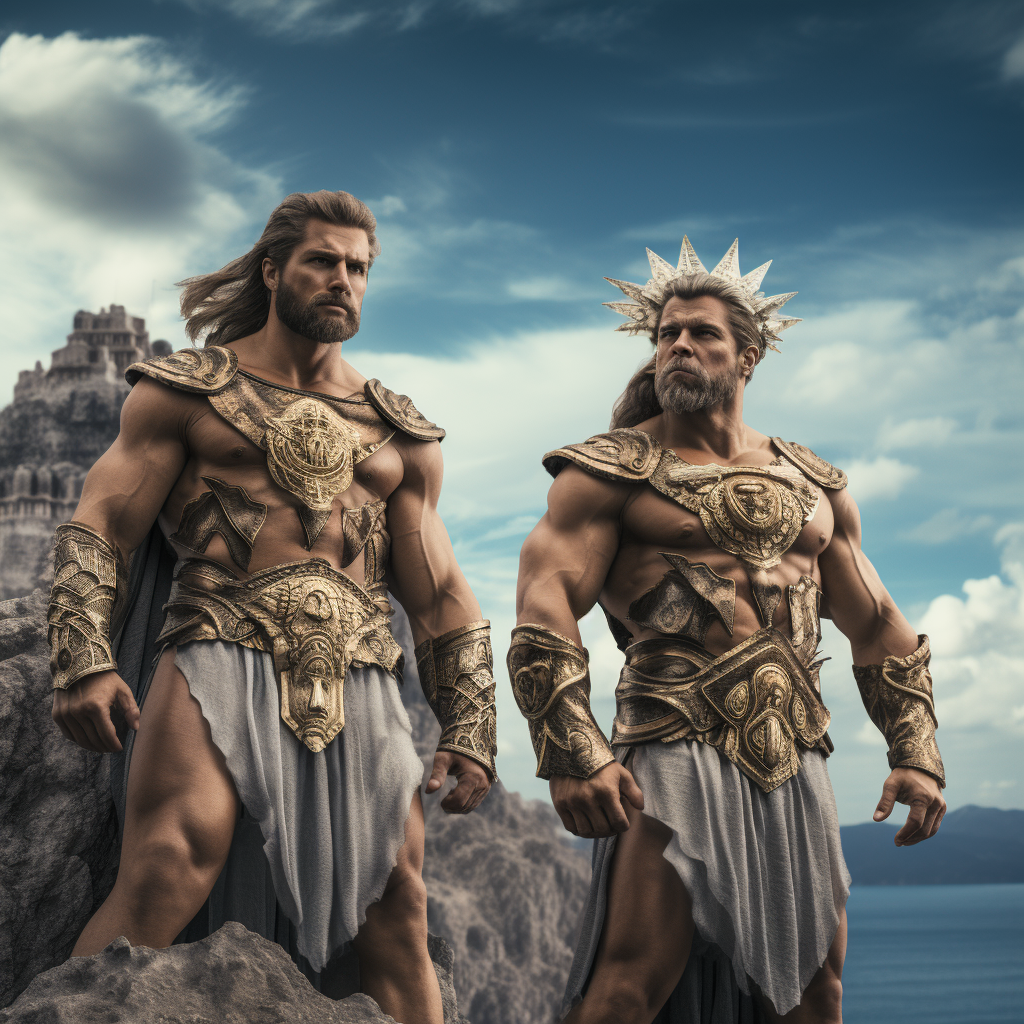 Ultrarealistic photo of Greek Gods with Olymp background