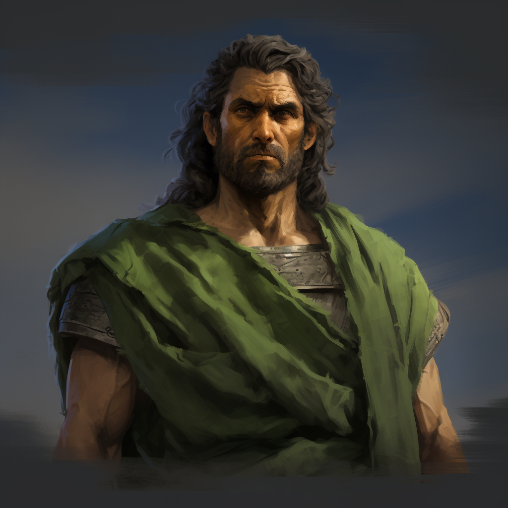 Robust Greek Man with Scars and Green Eyes