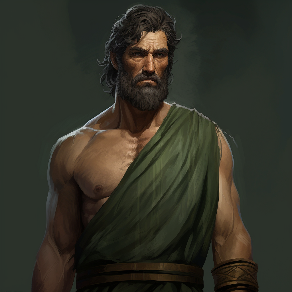 Robust Greek Man with Scars and Green Eyes