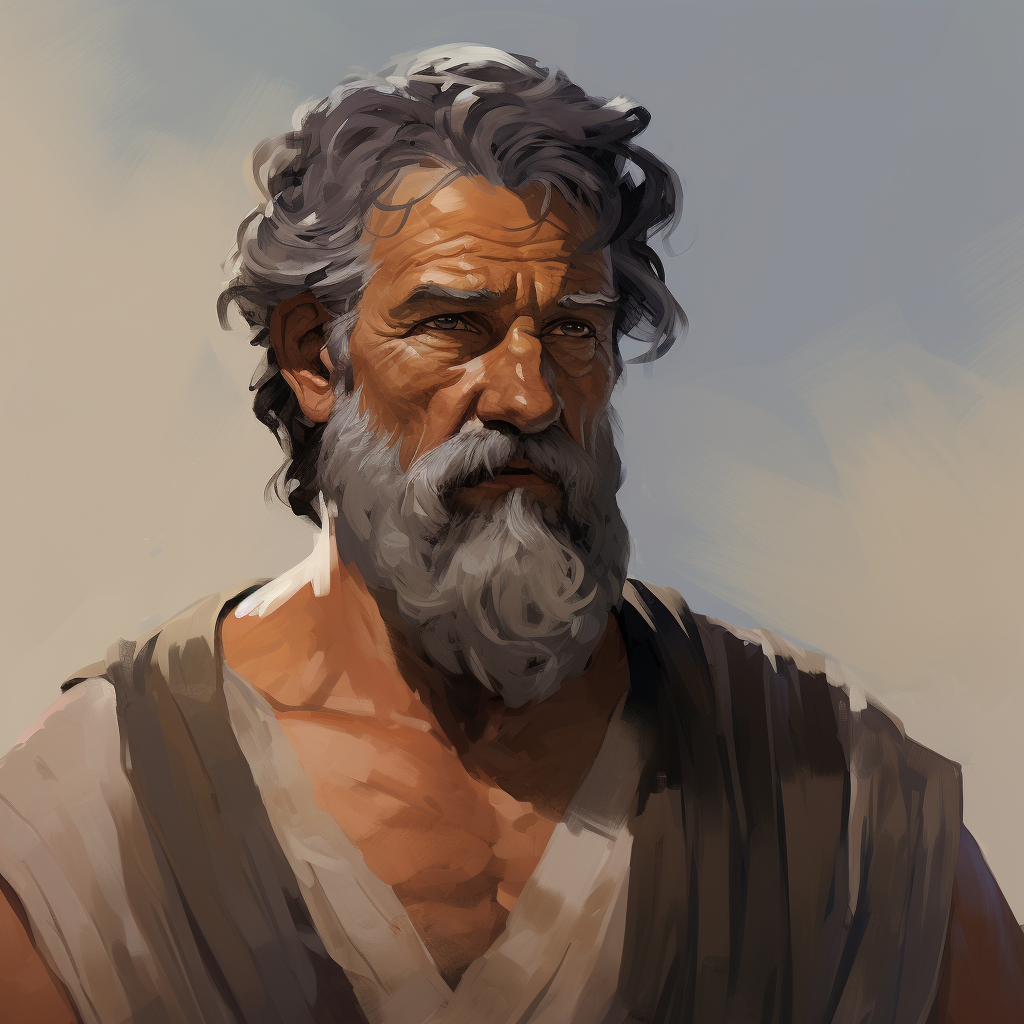 Ancient Greek man with scars and tanned skin