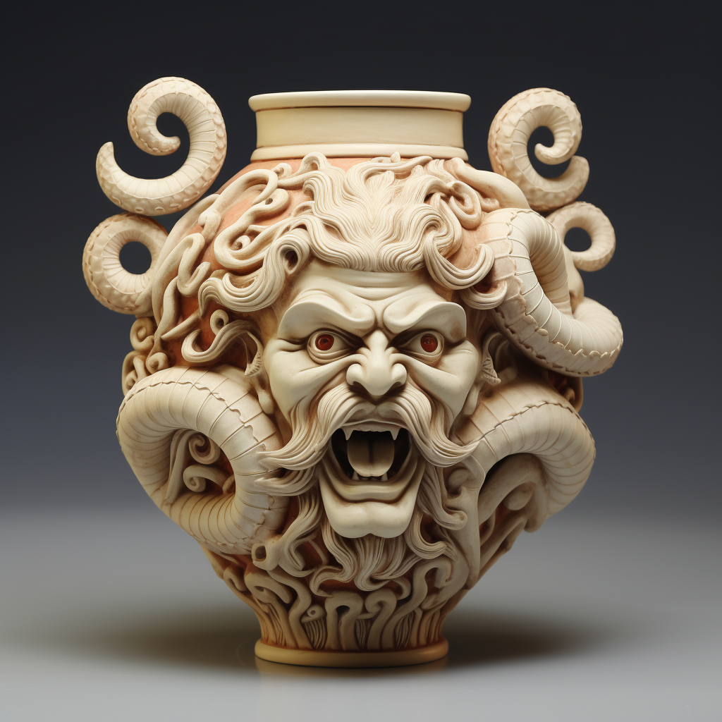 Monotone Greek Pottery Image with Gorgon Sword