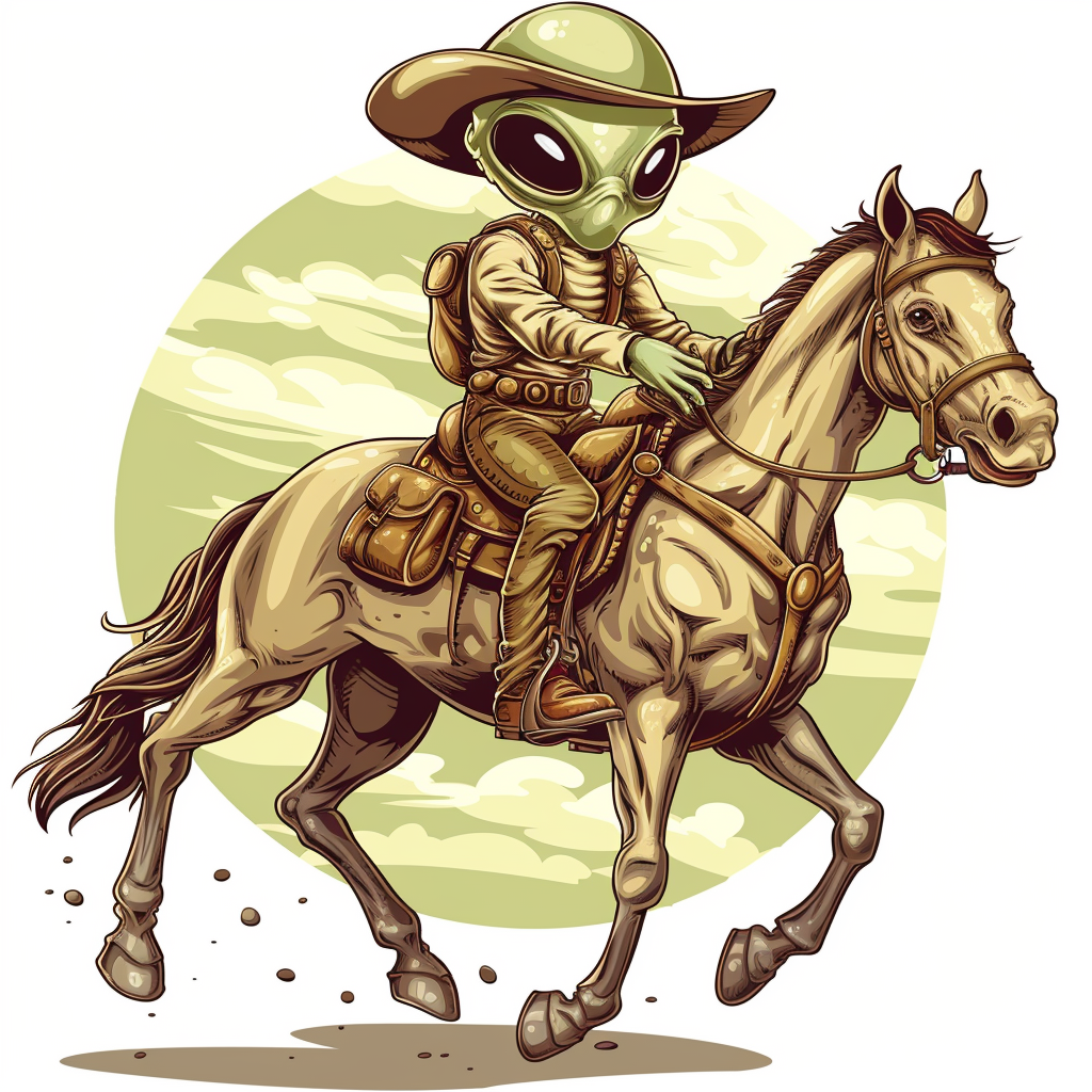 Green Alien Riding Horse Cartoon