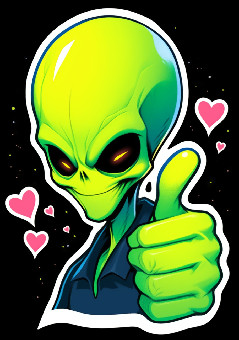 Green alien giving thumbs up sticker