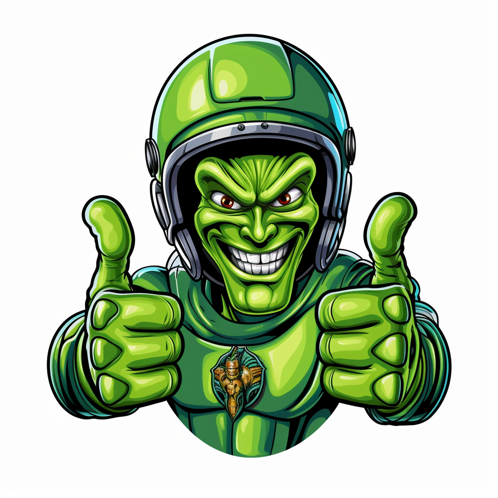 Green alien giving a thumbs up wearing an NFL helmet