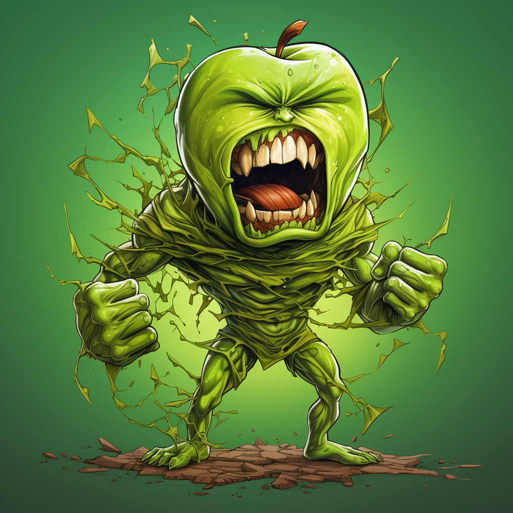 Shredded Green Apple Cartoon in Gym Wear