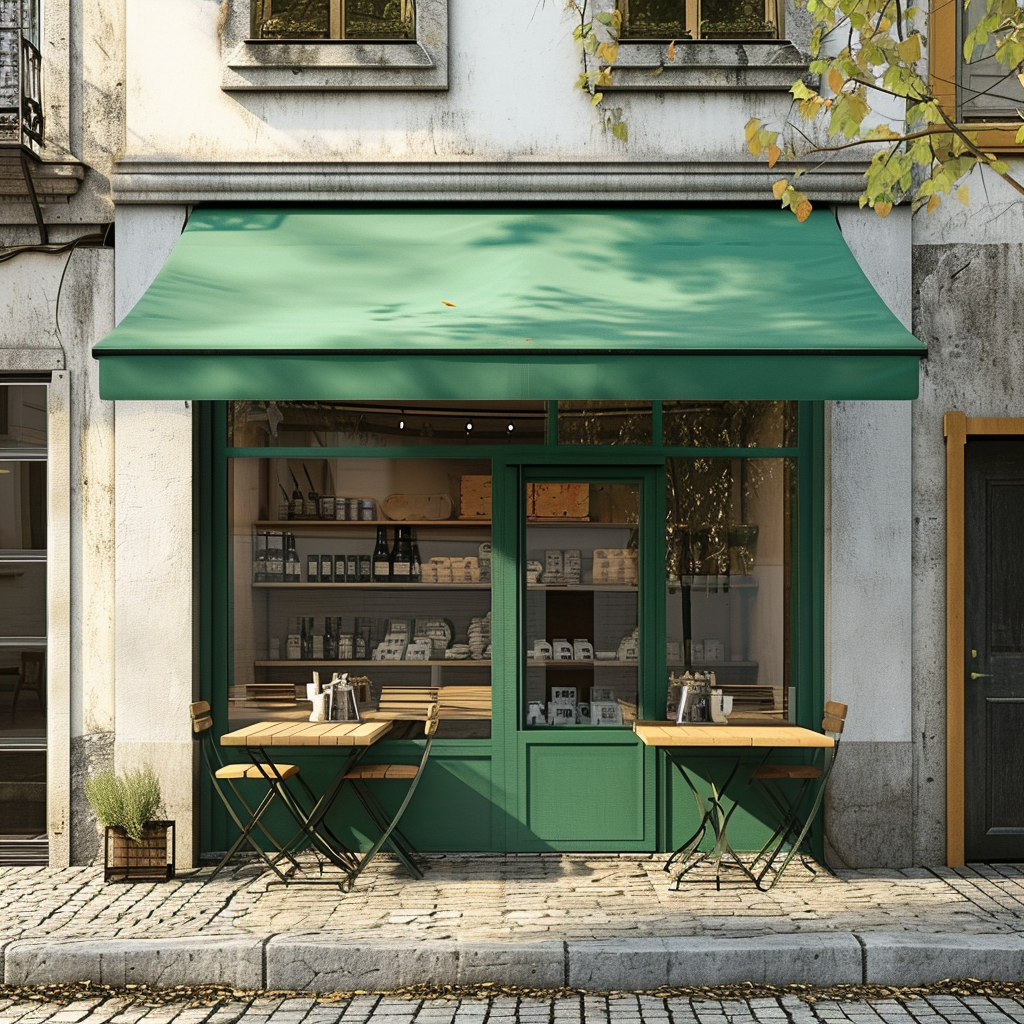 Green awning shop background