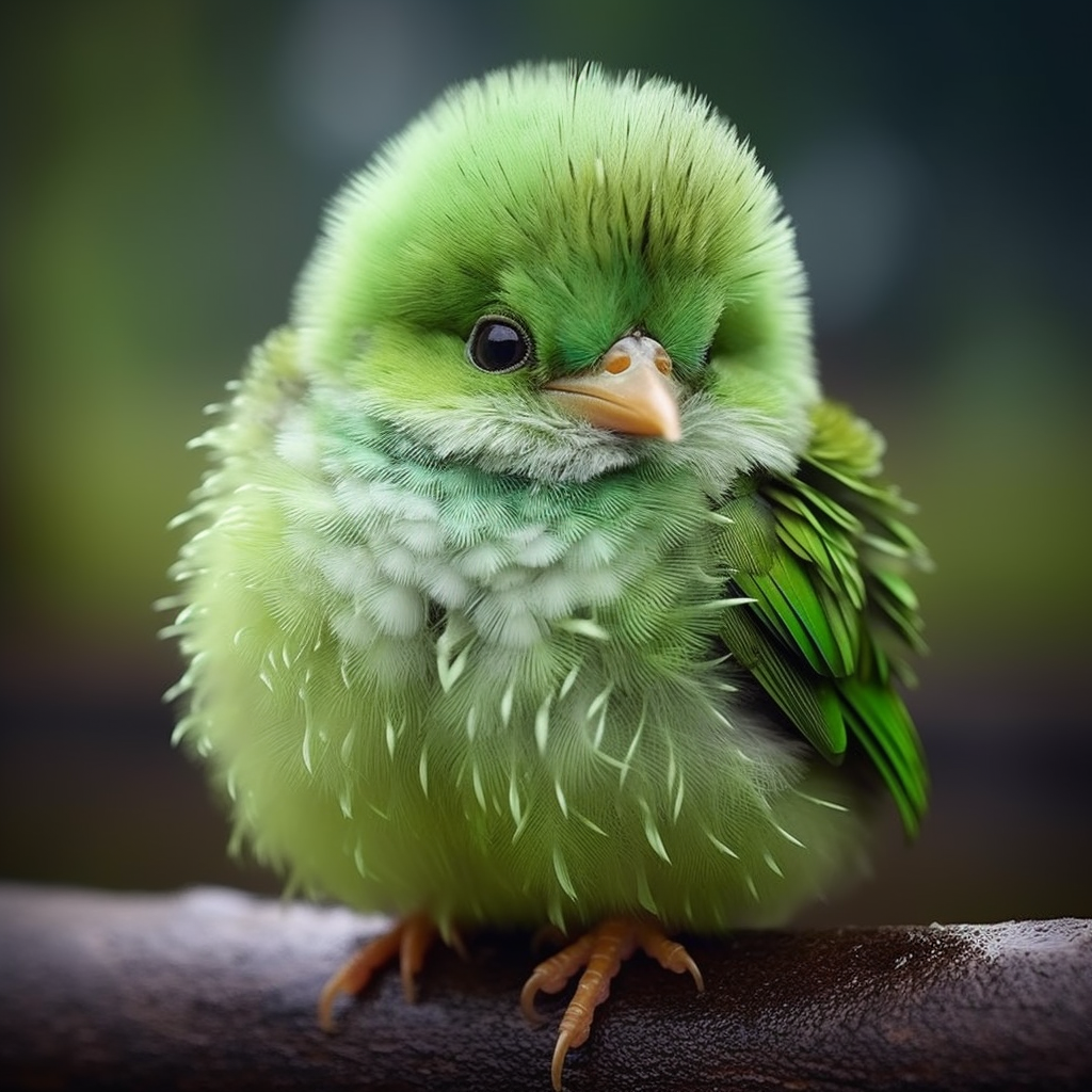 Green bird with white stripes on soft fur