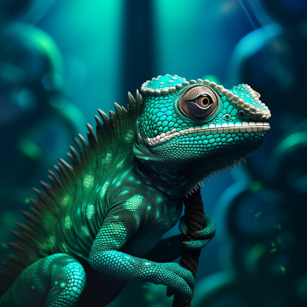 Green and blue chameleon hero image