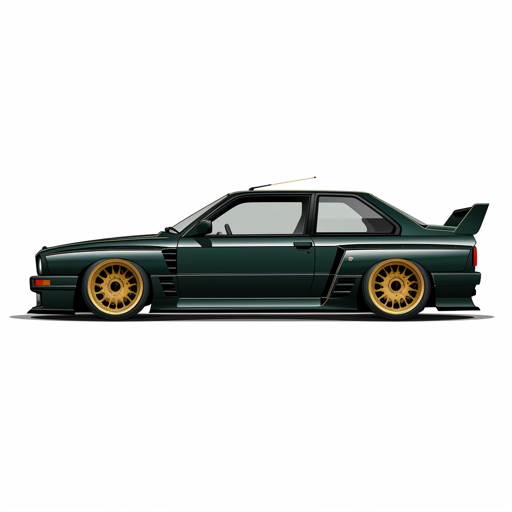 Side view of green BMW E30 M3 cartoon