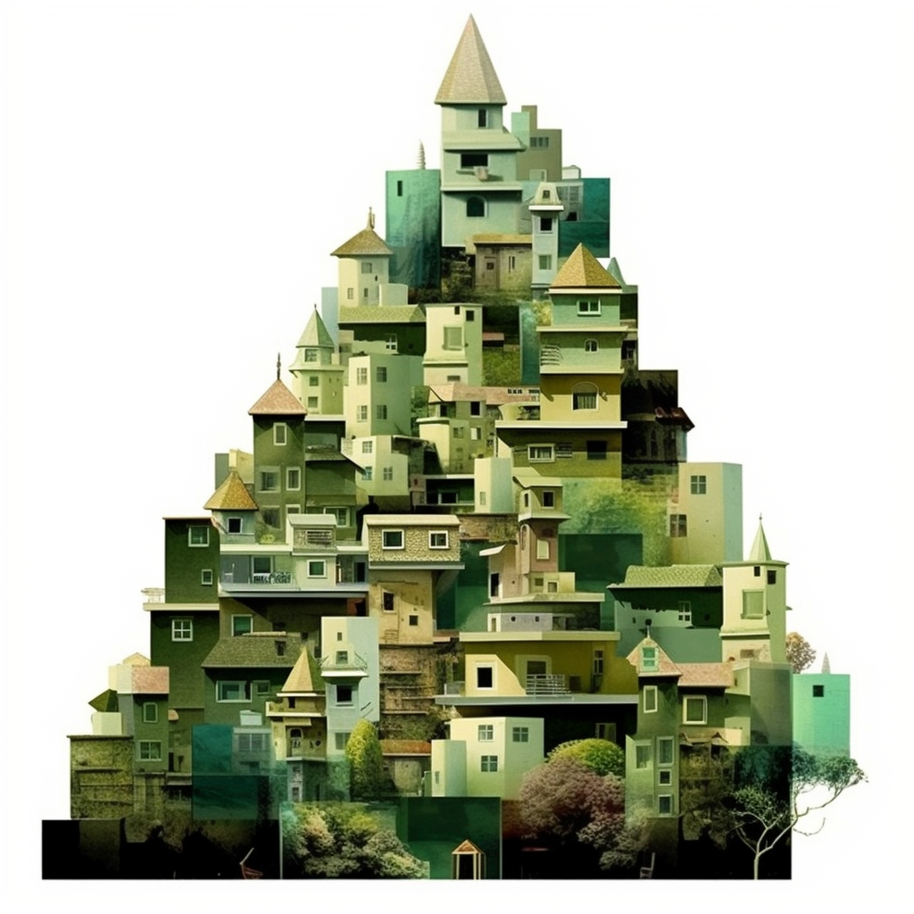 stacked green building collage houses