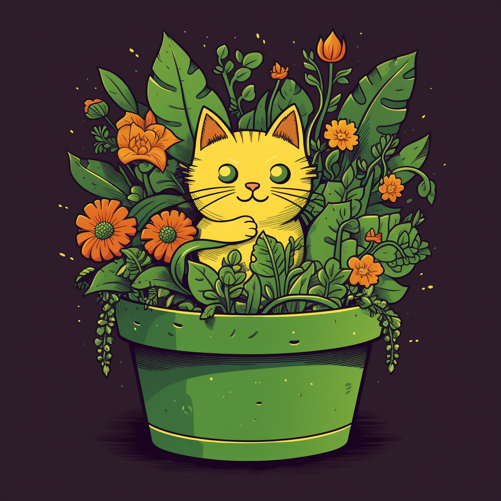 Illustration of green cat plant in patterned pot