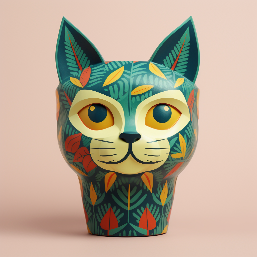 Green cat plant in colorful pattern pot