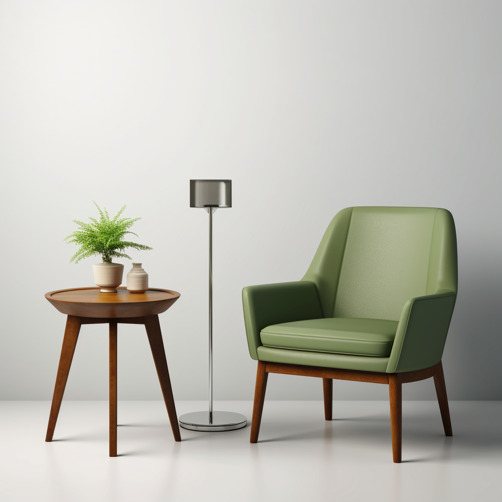 Simple green chair and wooden table