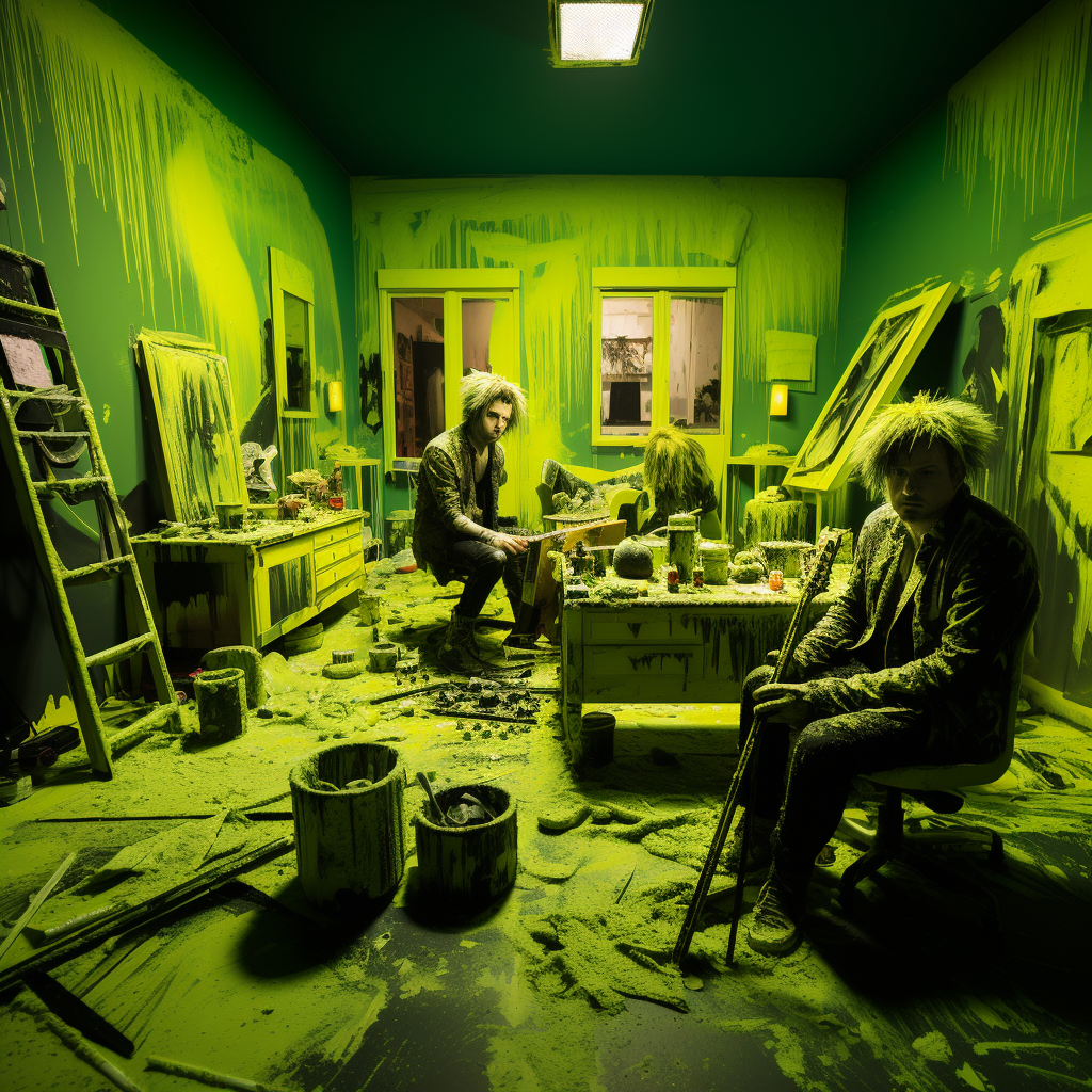 Members of Green Day painting everything green