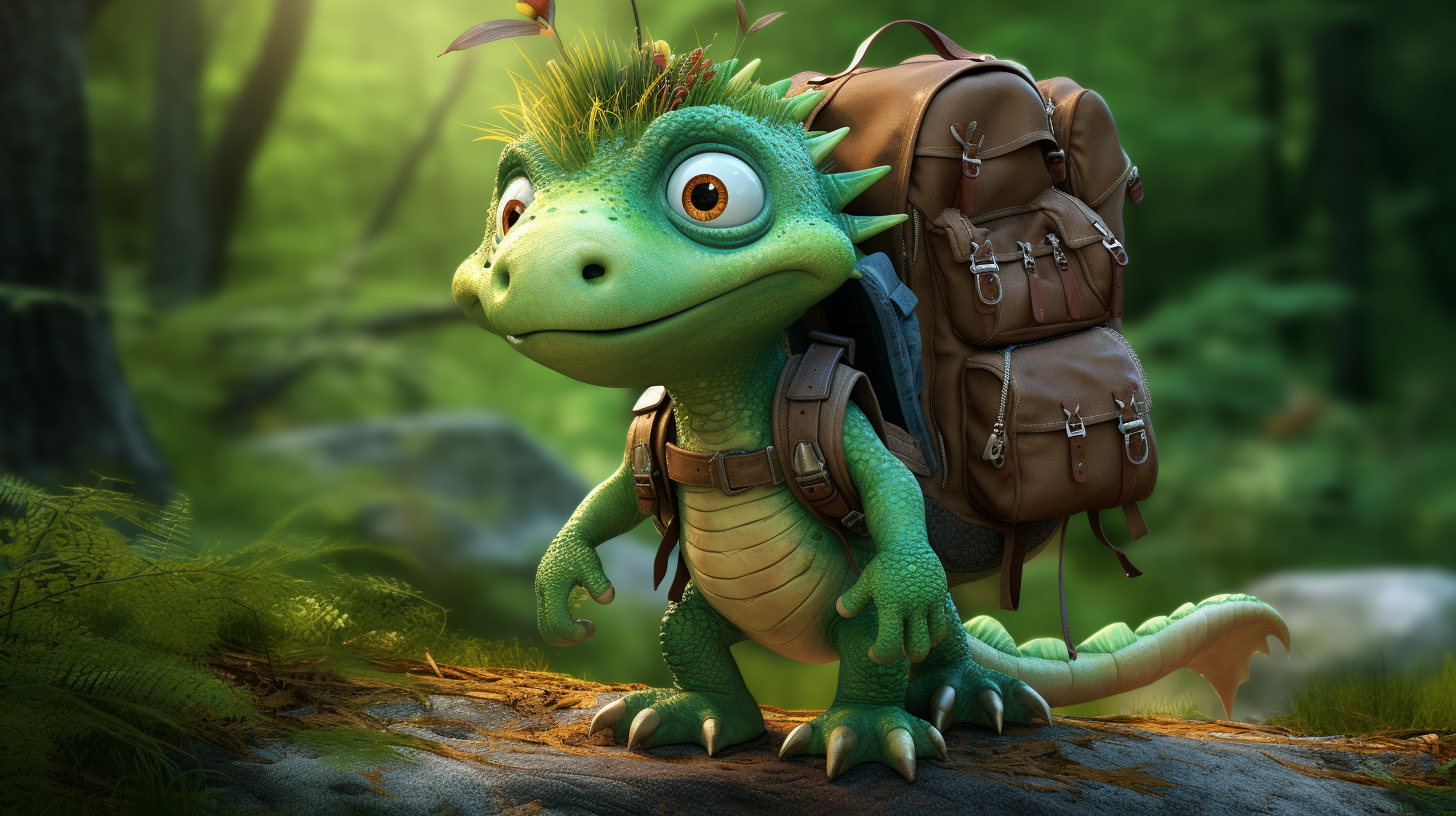 Green dinosaur with playful innocence and cute design