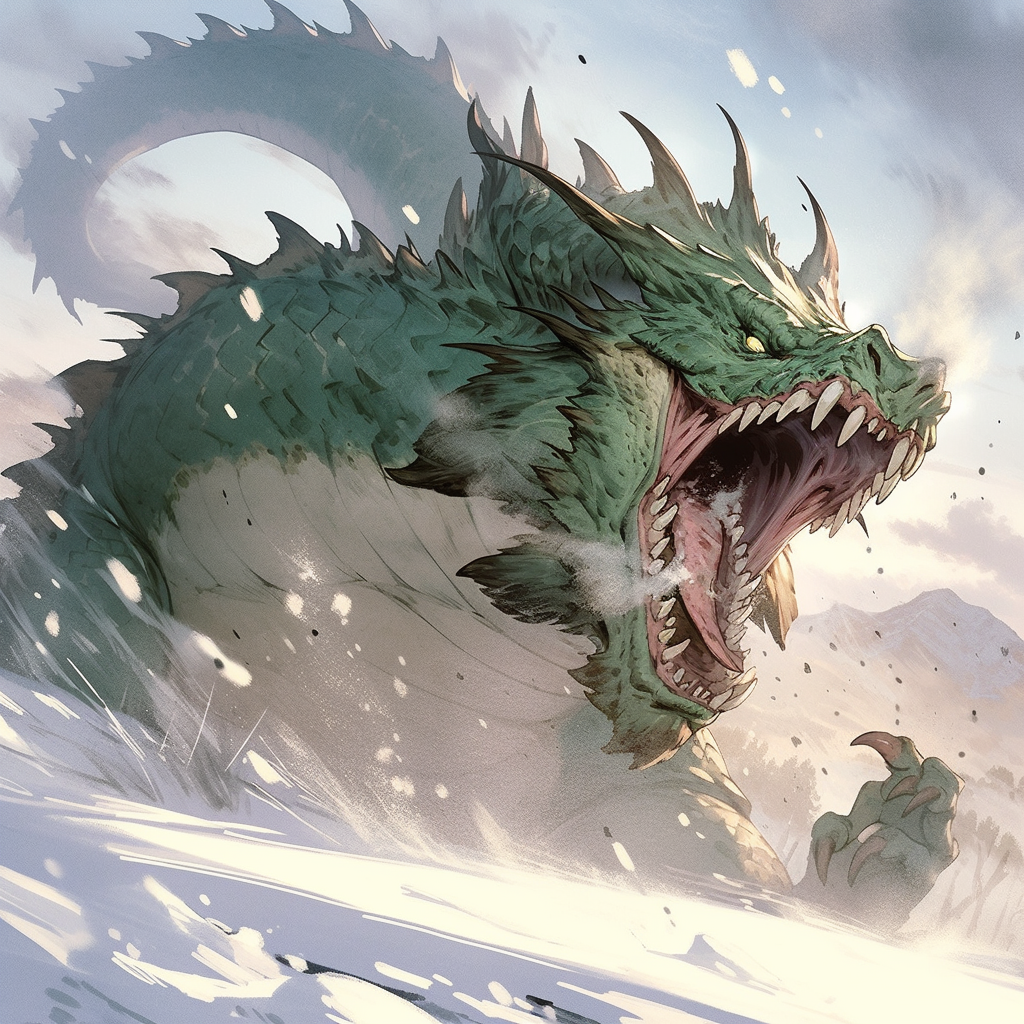 Green dragon charging with open mouth