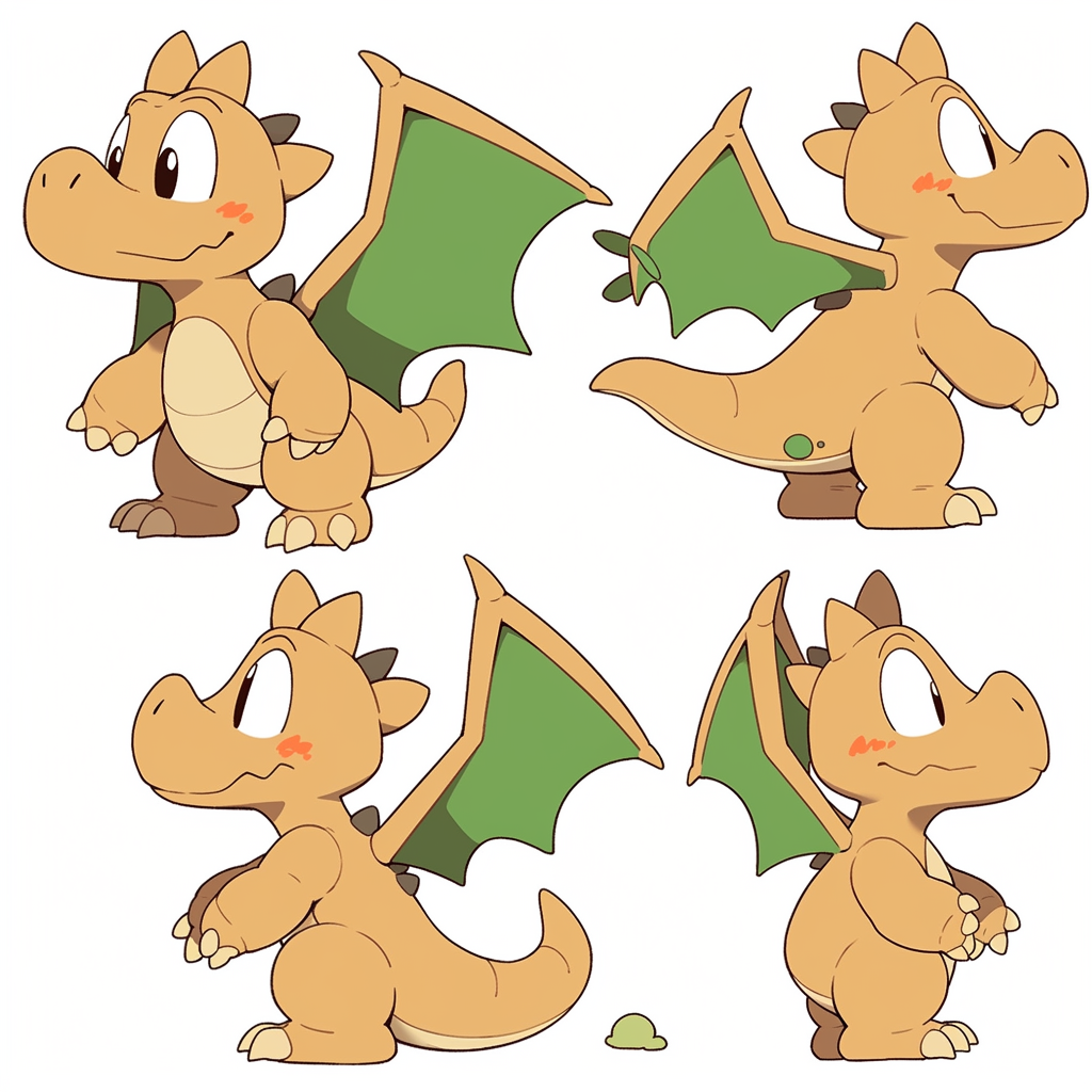 Animated green dragon with multiple expressions